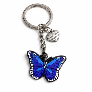 Blue Butterfly Keychain with I love you charm